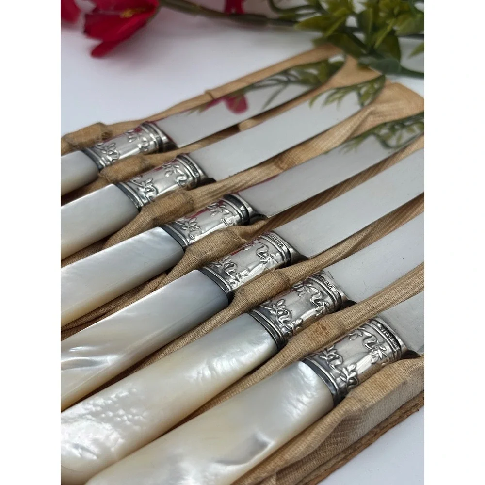 Sterling Silver Landers Frary & Clark Mother of Pearl‎ 925 Fruit Knives 6pc